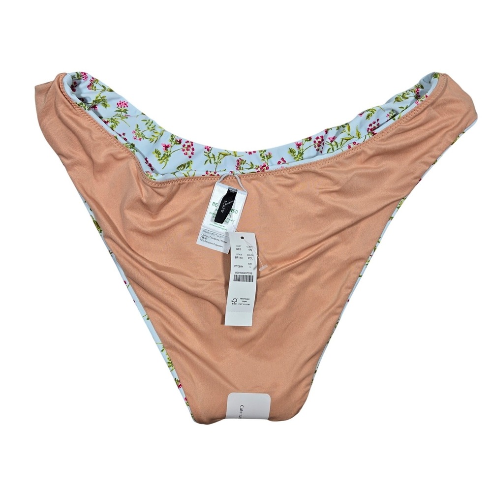 J Crew High Leg Cheeky Bikini Bottoms Floral Print Light Blue Pink Size L - Picture 4 of 10